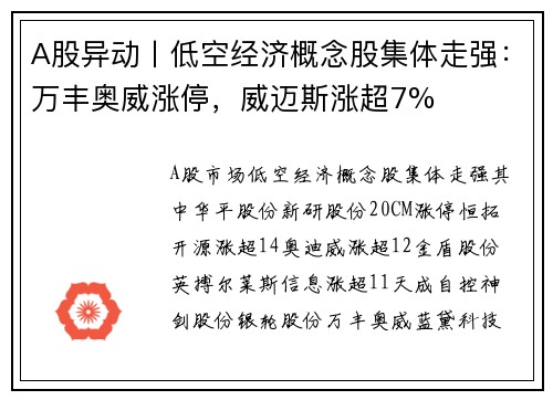 A股异动丨低空经济概念股集体走强：万丰奥威涨停，威迈斯涨超7%