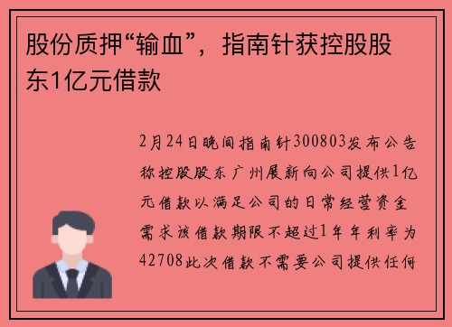 股份质押“输血”，指南针获控股股东1亿元借款