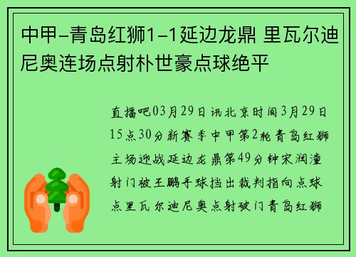 中甲-青岛红狮1-1延边龙鼎 里瓦尔迪尼奥连场点射朴世豪点球绝平