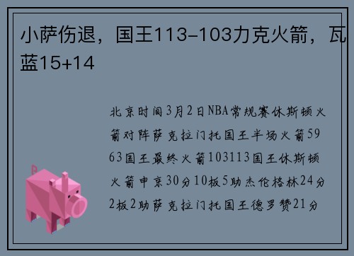 小萨伤退，国王113-103力克火箭，瓦蓝15+14